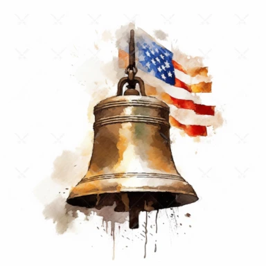Liberty Bell clipart, independance day, white background, simple flat oil hand painting