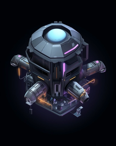 isometric perspective, game sprite, futuristic small spaceship hanger concept, gaming asset, sci-fi, fun, creative, cartoon, clipart, hyper-detailed, black background,