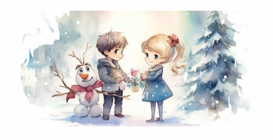 Adorable Christmas scene, clipart, disney animation style, watercolor, white background, I can’t believe how beautiful this is