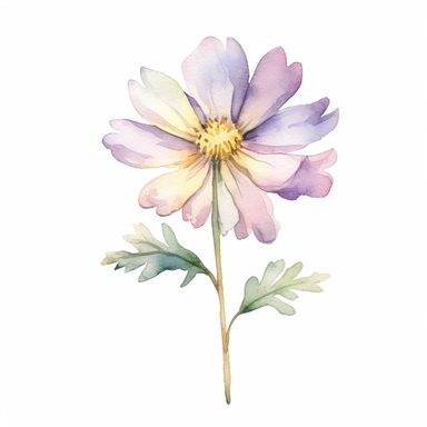 watercolor single wildflower clipart with pastel colors like pink, yellow, purple and other pastel colors with no text and iamge, white background--s 500-v 5