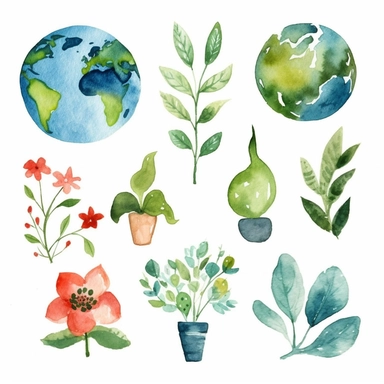earth day, watercolor clipart, minimalist, bright colors, isolated white background, 8k