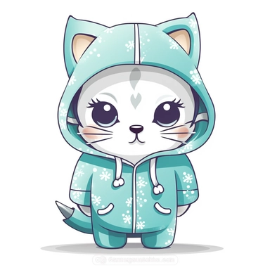 clipart, kawaii, funny, cat wearing a dog costume incognito, white background