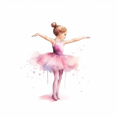watercolor style, little ballerina girl of 5 years old clipart, isolated on white background, hd