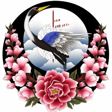 KOREA flag . rose of sharon . tiger . crane bird . clipart