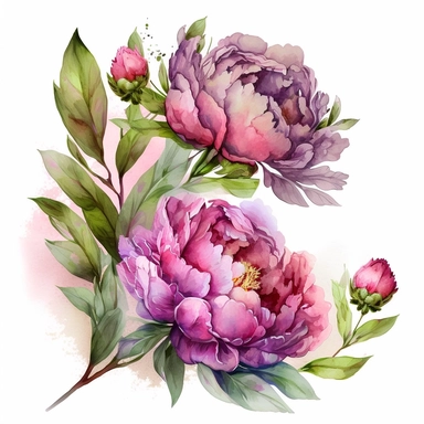 watercolor pink peonies, clipart, white background, in the style of vividly bold designs, bold colors, lovely, lush detailing, bright luster, no text
