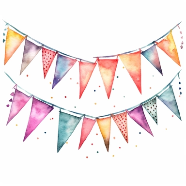 Watercolor Birthday Party multicolor bunting String Traingle Clipart with white background no shadow