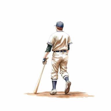 Cute Beautiful the father is playing baseball alone back view full body Sublimation Clipart,Cartoon, hyper realistic, intricate detail, illustration style,high solution,on the white background