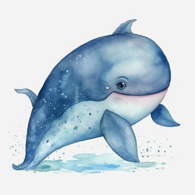watercolor cute whale clipart, blue whale clipart , original hand drawing, style of the artwork, mood of the artwork, white background, 8K quality, ultra detailed , clipart, white background, High Quality, ultra detailed