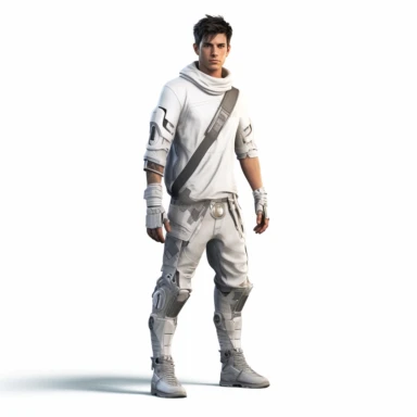 A young male, full body shoot, urban wear 1000years into the future post ecological evolution. unreal game engine style, different poses, detail, clipart, white background, one of a kind--ar 16:9