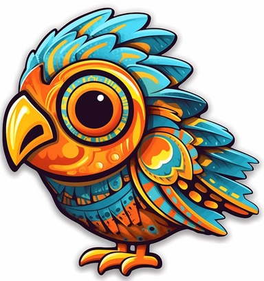 cute bird clipart cartoon stickers, in the style of psychedelic absurdism, native american, first nations, and alaska native art, animated gifs, art brut, fisheye effects, brightly colored graffiti-esque, light amber and cyan