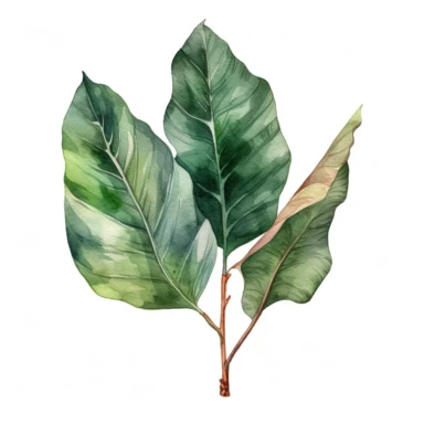 watercolor realistic jungle leaves single design clipart white background, 8k