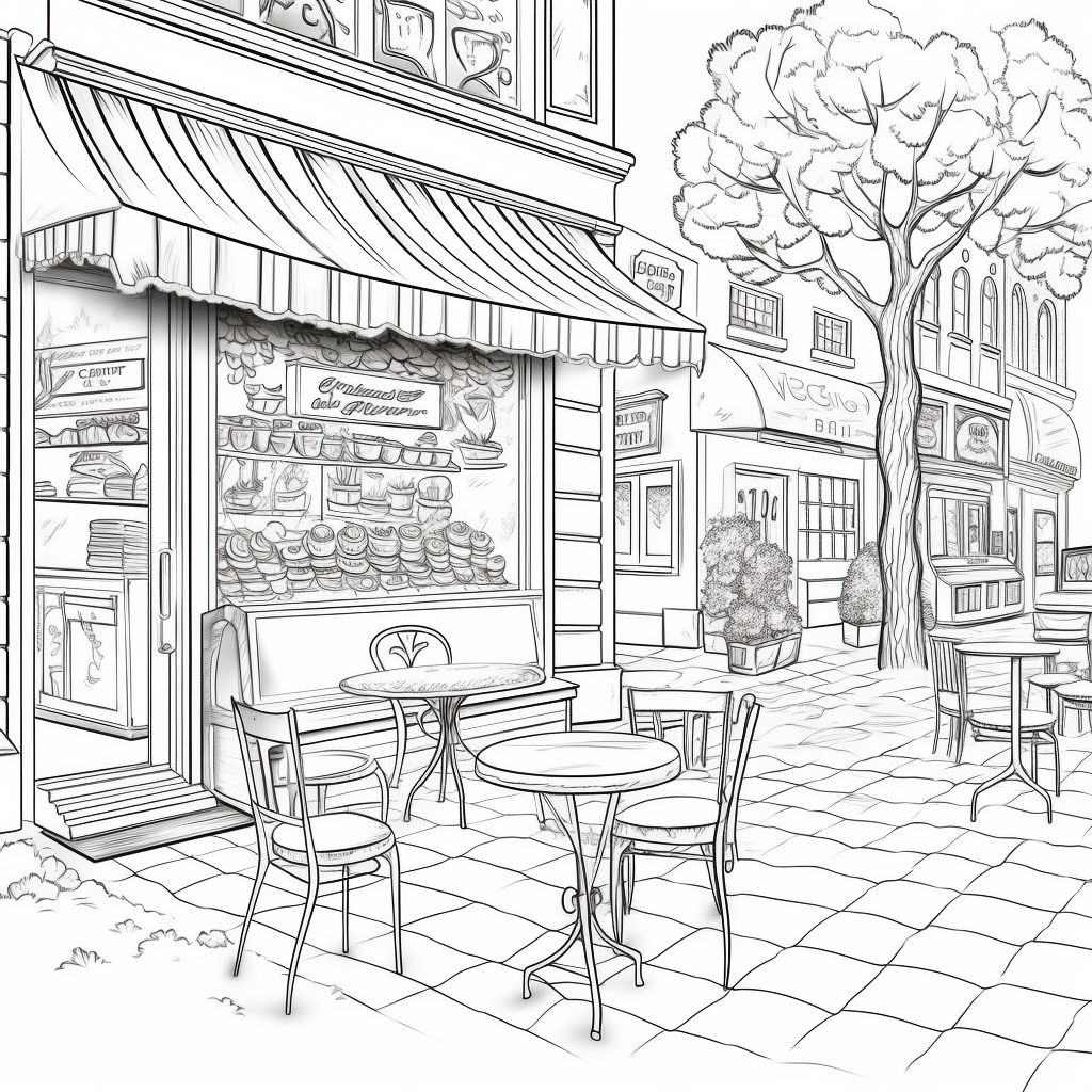 coloring book page, bakery windows,clipart,image of cute bakery,coffee ...