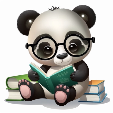 panda bookworm, cute, clipart