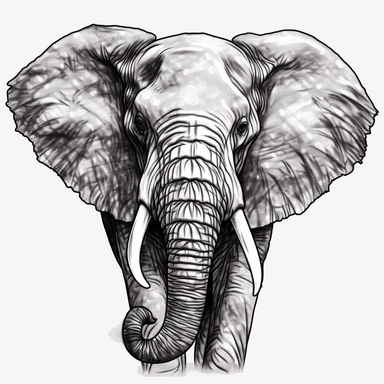 elephant with trunk in the air DRAWING, LOGO, profile view of HEAD, BLACK AND WHITE, WILDLIFE, STENCIL, LINE ART TRANSPARENT BACKGROUND, PNG CLIPART