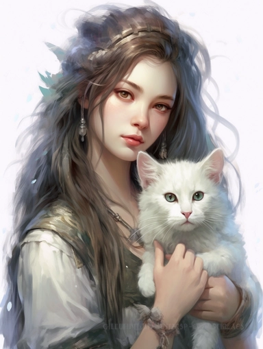 avatar character with a cat face, clipart png, realistic, digital painting, WHITE BACKGROUND, fantasy style, realistic, painting, watercolor, 8k, ultra details,