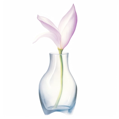 Design a dreamy watercolor clipart of a magnolia in a simple bud vase or a sleek glass cylinder composition, with soft and graceful brushstrokes in a delicate color palette of Soft pink, lavender, and mint green. Infuse the artistic style of Serenity Blooms Watercolors for a serene and calming depiction. isolated on a white background, 8k uhd, designed by Ana Victoria Calderon and Holly Exley,