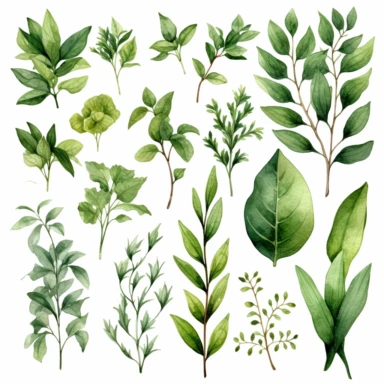 greenery watercolor clipart 12 by 12 inches in white background