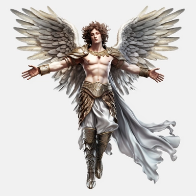Angel Michael - The Right Hand of God, and embodiment of Humility, clipart, full hd, detailed, human form, epic, cinematic, white background