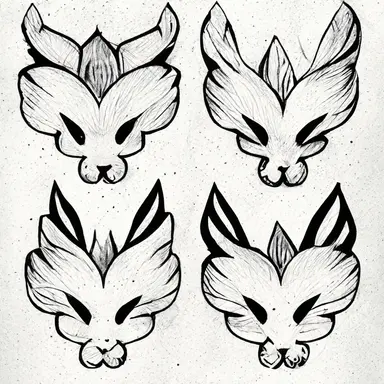 Pokémon style animal, tattoo flash sheet, separate images, black and white, sticker, line art, clipart, white border