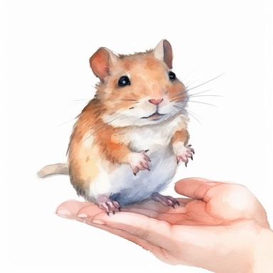 Adorable pet Gerbil having happy moment with it's human owner, water color style, clipart, white background
