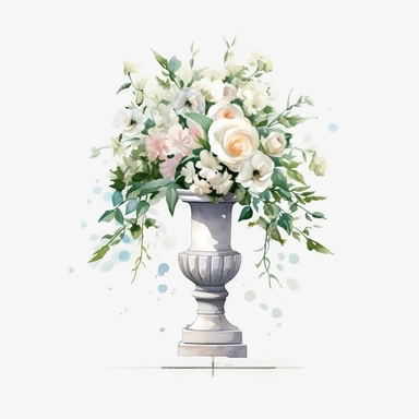watercolour beautiful realistic white floral real wedding flower spray on roman pillar tall stand realistic elegant wedding floral display stand with white glitter wedding flowers ,build a family style clip art illustrated clip art graphics , PNG image,transparent background ,ultra highly detailed, 18k, sharp focus, bright photo with vibrant colours, digitally enhanced,photographic, enhanced graphics, png format, straight, sharp focus, bright lighting, intricate detailed png image ,high definiti
