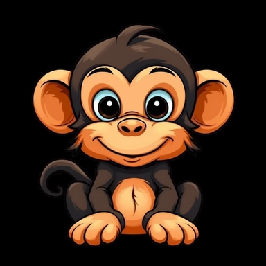 cute cartoon cheeky monkey clipart, black background,--no cut off edges