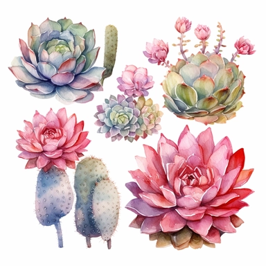 Watercolor Succulent Cactus Clipart, isolated on white background, hd