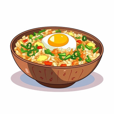 a chinese style bowl of egg fried rice , simple illustration, cartoon vector style, clipart, white background