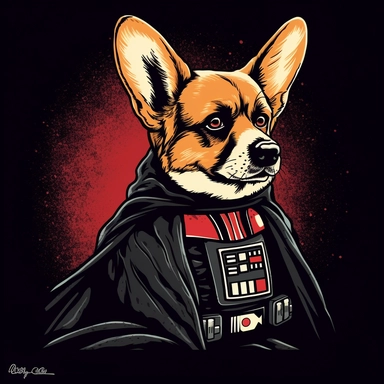 Corgi dressed as Darth Vader clipart, pop art style
