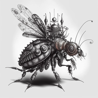 steampunk bug, clipart, black and white