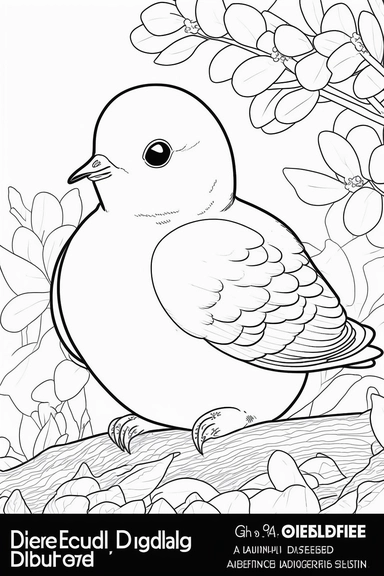 a cute and happy dove, black and white clipart for a kids coloring page, simple and clean line art, illustration style,