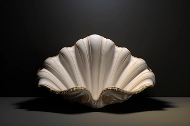 shell bed with pearl decoration, on a black background, like clipart style, mysterious, luxurious, 4k , octane render, unreal engine,