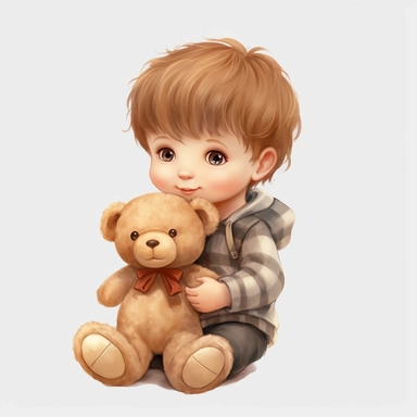 little baby boy with teddy bear clipart, high resolution format, png file, background transparent, 300dp
