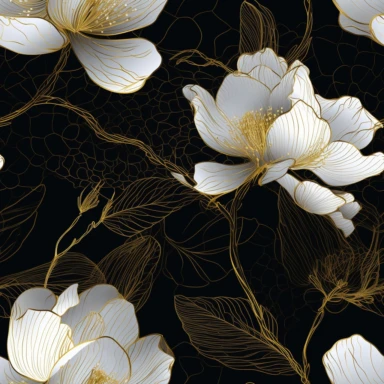 magnolias, Botanical line art sketch, clipart, fine line art, abstract illustration, minimal, elegant, black background, golden lines, luxury, expensive, high quality, hd