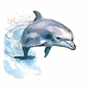 a Dolphin Swimming in the style of watercolour clipart with detailed brush strokes