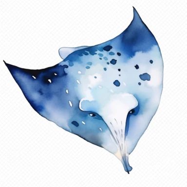 Watercolour clipart of Manta ray swimming, isolated.