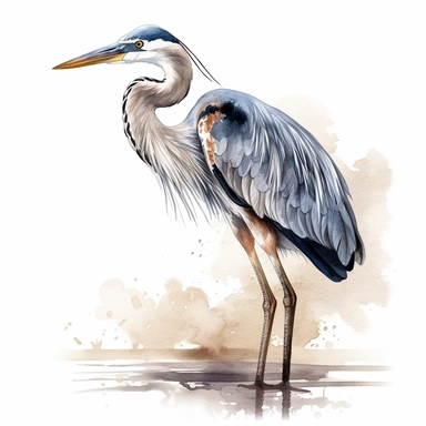 Great Blue Heron, water color style, clipart, white background