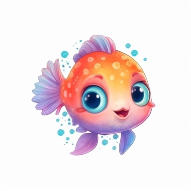 happy baby glow fish with big round eyes, watercolor Illustration clipart, 4K, extremely detailed