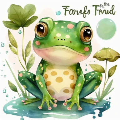 watercolor kawaii frog clipart