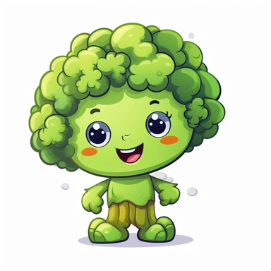 Clipart Broccoli character For babies Bold outline White background