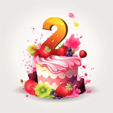 2nd of birthday cake, Clipart, Vector Style, Logo design, White Background