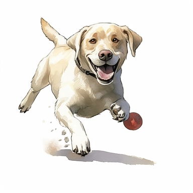 Labrador Retriever, Playing Fetch, cartoon, Clipart, white background, no text, no caption