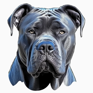 use this picture as a guide for ultra realistic, cropped ears, cropped tail, full body, beautiful full grown, blue eyed blue Cane Corso from Brazil, full body, hand drawn, clipart, v5