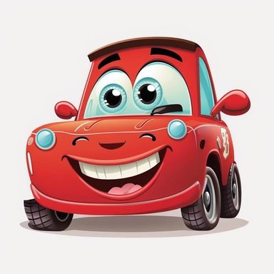 a funny red car for kids smiling drive to a mechanic, flat clipart style