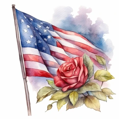 memorial day flag, clipart, watercolor, one image per illustration
