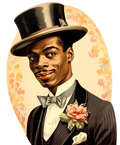 Vintage 1920 Portrait of a black Gentelman in a Bowler Hat Illustration , Chromolithograph, Die Cut, 1920s Illustration, Vintage, Chromolithograph, Colorful, Antique, Ephemera, Clipart, 8k, Isolated on white