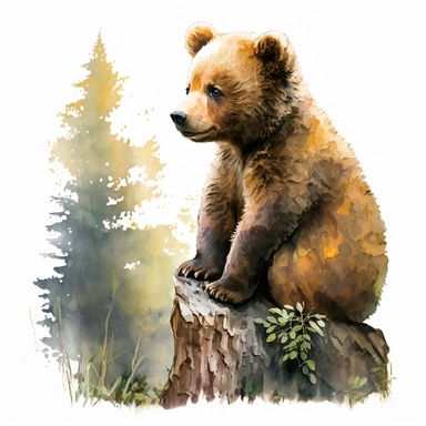 watercolor clipart of woodland bear cub