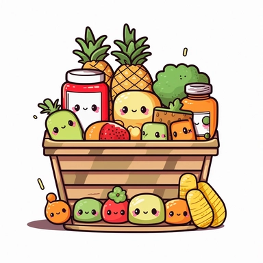 clipart of a grocery shop kawaii style white background