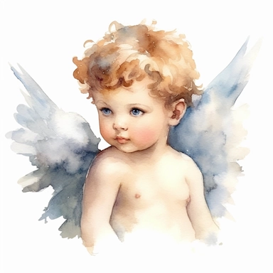 watercolor cherub clipart, no text