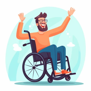 happy person in wheelchair. clipart.